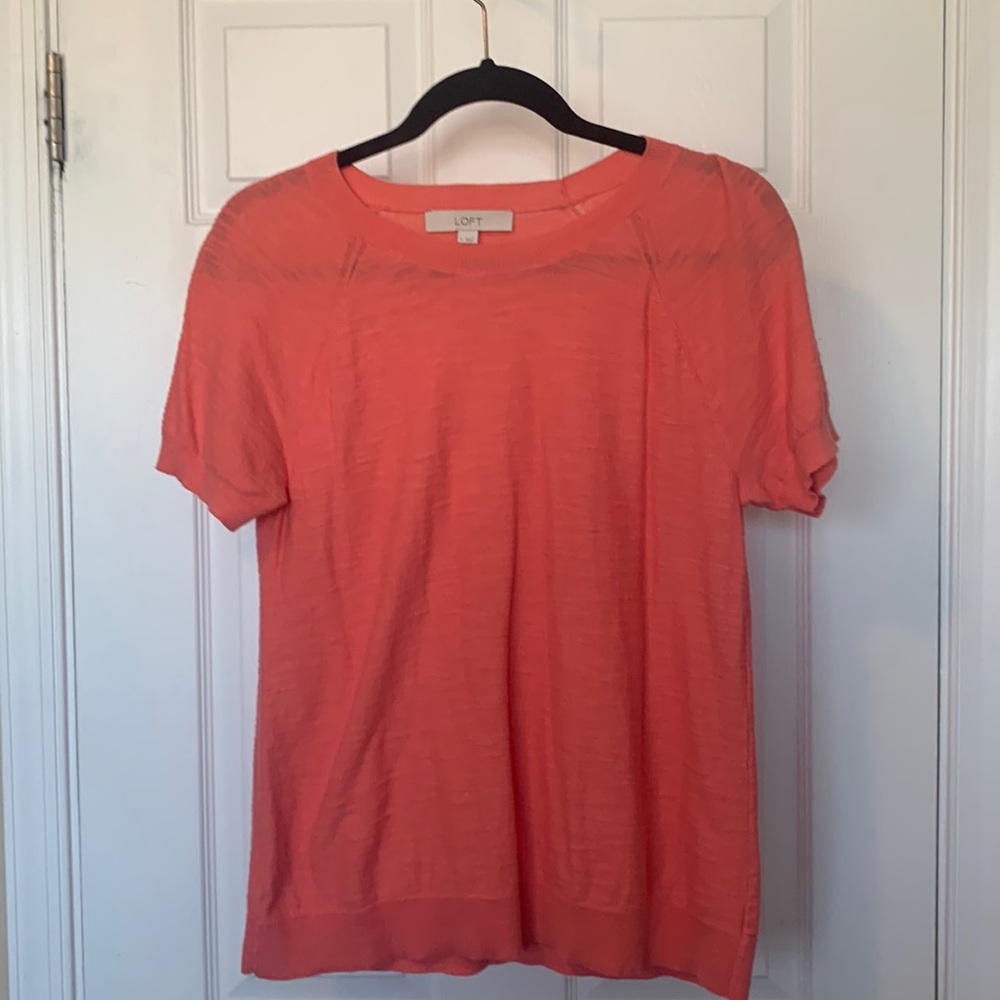 Bright coral LOFT short sleeve top, size S